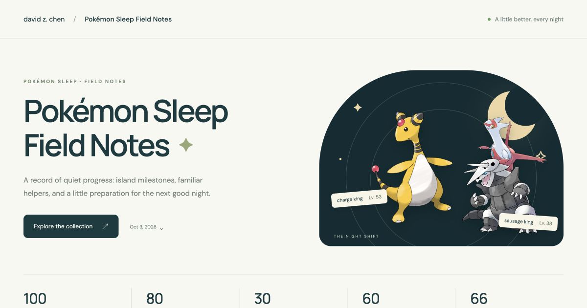 Pokémon Sleep Field Notes, illustrated with Ampharos, Latias, and Aggron